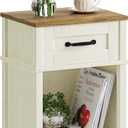 White Farmhouse Nightstand with Drawer, Small Wooden Bedside Table, White End Table, Bedroom Side Table with Storage, Rustic Wood Night Stand LET512WR