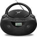 Portable CD Player Bluetooth Boombox with AM/FM Radio, USB, AUX-in, Headphone Jack, CD-R/RW & MP3-CD Compatible, Stereo Sound with Bass Boost, AC/Battery Operated  Black