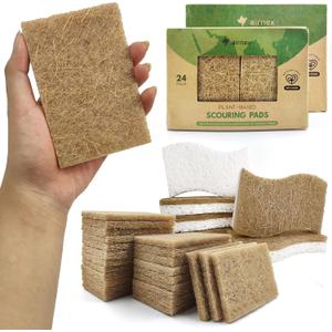 Pack of 24 Non Scratch Scouring Pads for Pots and Pans with Pack of 6 S-Shape Odor Free Natural Kitchen Sponges