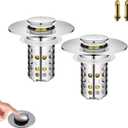 Universal Pop-Up Bathroom Sink Stopper, Stainless Steel Drain Strainer with Removable Filter Basket for 1.1"-2.36" Basin, Push-to-Bounce Core, Bathroom Sink Plug, Hair Catcher, 2 Pack