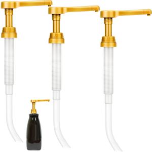 Tanlade 3 Pcs Coffee Syrup Pump Dispenser Sauce Dispenser Pumps for Syrup Bottles 64 Oz, Gold