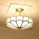 MIXL-17 Inch Brass Semi Flush Mount Ceiling Light,Art Deco Floral Milk Glass Chandelier,Antique Bathroom Light Fixture,Vintage Style Ceiling Lamp for Bedroom Kitchen and Office