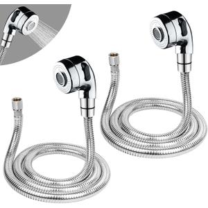 2Sets Silver Shampoo Bowl Hose and Sprayer - 1/4" Nut, Stainless Steel Sink Hose Attachment, Professional Salon Sink Hose and Sprayer for Salon Sink, Salon Shampoo Bowl