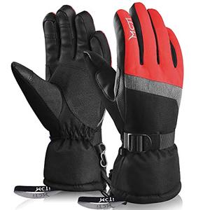 MCTi Ski Gloves,Winter Waterproof Snowboard Snow 3M Thinsulate Warm Touchscreen Cold Weather Women Gloves Wrist Leashes Red Medium