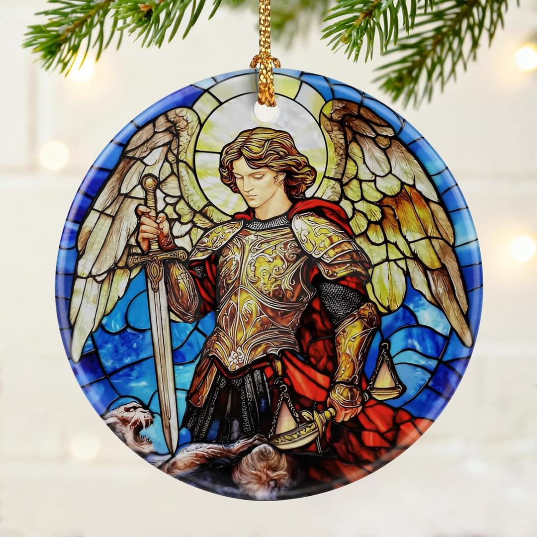 2 x Archangel Michael Ornament | Christmas Ornaments, Christmas Decorations, Hanging Ornaments for Tree, Warrior Angel Decor | Religious Gifts, Christian Gifts | Faithful Gift, Spiritual Guardian Gift