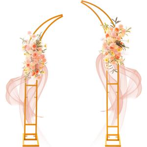 SATBIR 2pcs Large Wedding Arch with Base Flower Stand Arch Bracket Stand Backdrop Stand For Wedding Party Elegant Decorations & Garden Climbing Plants Vines,8.2&6.9 FT-Gold