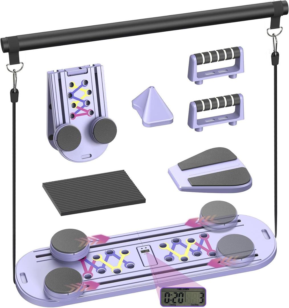 Pilates Board, Portable Pilates Reformer Equipment with Timer, 7-in-1 Foldable Pilates Machine for Home Workout, Multi-Purpose Pilates Equipment at Home, Office (Purple)