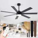 72 inch Large Ceiling Fans with Lights and Remote, 6-Speed Reversible DC Motor, 3 CCT, Dual Finish 7 Blades, Indoor/Outdoor Farmhouse Black Ceiling Fan for Kitchen Living Room Patio