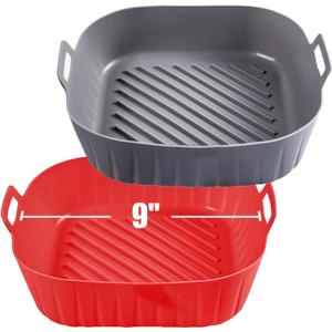 Golden Associate Silicone Liners Square for Air Fryer, 2 Pcs Non-stick Food-grade Reusable Basket Silicone Pot Baking Tray Airfryer Accessories, Top Size 9 inches, Bottom Size 8 inches