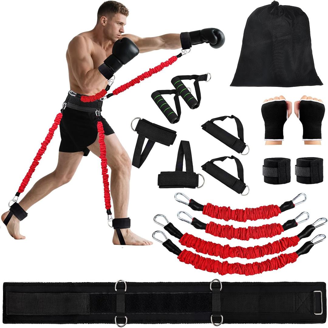 Boxing Resistance Bands Set for Boxing MMA Martial Arts Training Equipment, 150lbs Exercise Bands with Cuffs & Belt, Workout Band for Resistance Training Enhance Explosive Power/Speed/Agility