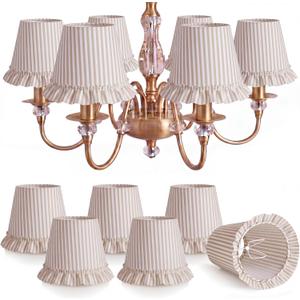 Gerrii 6 Pcs Striped Ruffled Chandelier Lampshade Lamp Shade with Ruffle Trim 3.9" Top x 6.3" Bottom x 5.1" Slant Height Farmhouse Home Decor Clip on Lamp Shades for Table Bedroom Gift(Brown)
