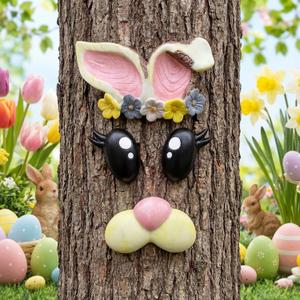 Halloscume Funny Easter Bunny Tree Face Outdoor Decor Easter Front Door Porch Decoration for Spring Home Wall Indoor Outdoor Garden Yard Party