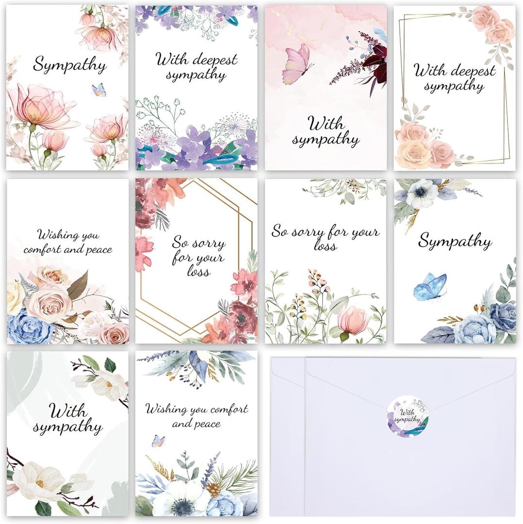 ZOIIWA 150 Pieces Bulk Sympathy Card with Envelopes Flower Sympathy Thank You Cards With Greetings Inside Floral Funeral Thank You Bereavement Condolences Cards