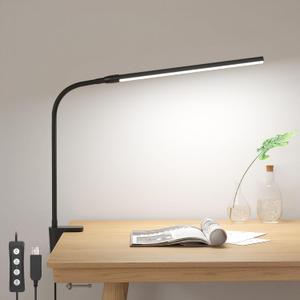 Lepro Clip on Desk Lamp LED Reading light Dimmable USB Small Clamp Lamp with 3 Color Modes 10 Brightness, Adjustable Flexible Gooseneck Table Light for Bed Headboard, Nail, Home Office,Computer(Black)