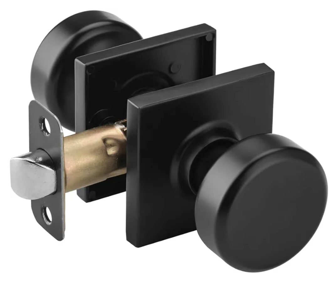 Black Interior Door Knobs for Hall & Closet, Pismo Doorknob with Square Rosette, Heavy Duty Passage Door Handle