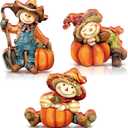 3 Pcs Fall Harvest Scarecrow Figurines with Pumpkin Thanksgiving Wooden Little Scarecrow Figurines Table Decoration for Autumn Thanksgiving Gifts Home Office Decor Party Supplies