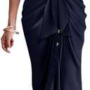 BTFBM Summer Dresses for Women 2026 Long Sleeve V Neck Button Down Elegant Belted Ruched Satin Silk Shirt Spring Dress (Large)