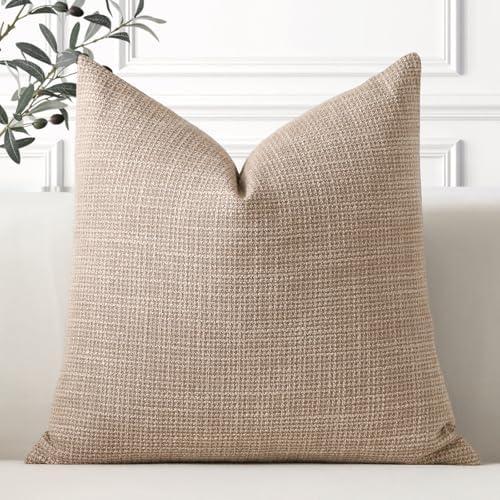 OTOSTAR Linen Throw Pillow Cover Set of 1 Decorative Square Pillowcases Cushion Covers 22x22 Inch for Home Decor Sofa Bedroom Car 55 x 55CM Light Coffee