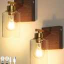 Rechargeable Wall Sconce, Gold & Walnut Battery Operated Wall Sconce Set of 2 with Timer Function, Easy Install Dimmable Wireless Wall Lamps for Living Room, Bedroom, Hallway, Entryway Decor 3000K