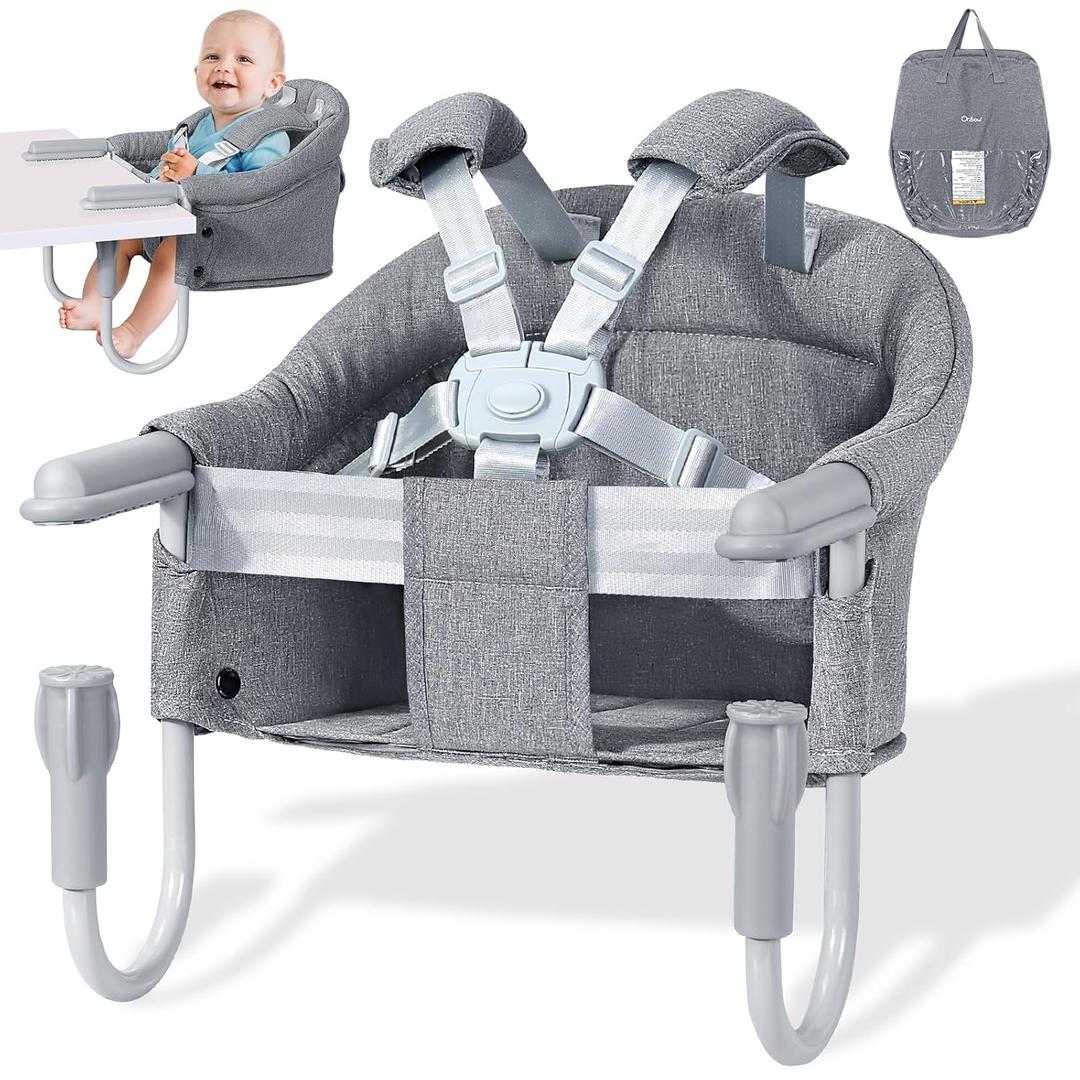 Orzbow Hook On High Chair, Portable Table Highchair Seat for Babies & Toddlers 6-36 Months, Collapsible Clip On Counter High Chair with Carry Bag for Travel, Home and Restaurant, Easy Clean, Gray (Light Grey)