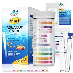 11 in 1 - Aquarium Test Strips | 950 Tests - 100Strips | Fish Tank Aquariums Water Test Kit & ebook | Aquarium Thermometer | Fish Tank Water Testing Kit Includes 50 Ammonia Strips | Versatile Usage