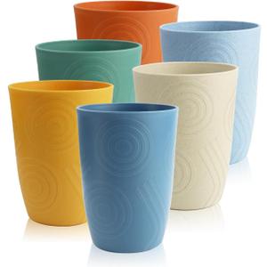 12oz Wheat Straw Cups Set of 6, Alternatives to Plastic Cups Reusable, Unbreakable Drinking Glasses, Microwave & Dishwasher Safe Drinking Cup, Small Water Cup for Kitchen, Party (Multicolor)