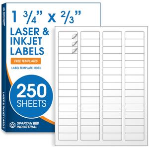 1 3/4" X 2/3" Matte White Return Address Labels (250 Sheets, 15000 Stickers) Mailing Labels for Envelopes, File Folder Stickers for Laser & Inkjet Printers - Spartan Industrial Template R003