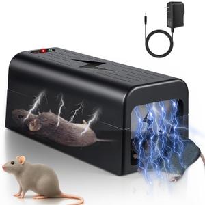 Electric Mouse Trap Indoor Rat Zapper Electronic Rat Trap Mouse Traps Indoor with Powerful Voltage Effectively Kills Mice and Rats in Home, Kitchen, Garage, Attic Humane & Safe (black)