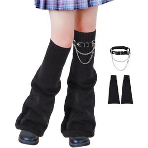 Junely Leg Warmers for Women Kawaii Leg Warmer Cute Legwarmers Japanese Socks Emo Lolita Gyaru Harajuku Accessories (Black)