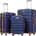 Coolife Luggage 3 Piece Set, Lightweight Durable Hardshell Suitcase set with 360 Spinner Wheels, TSA-approved Lock, Checked Family Travel Luggage sets, 20/24/28 Inch, Apricot Navy