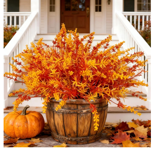 Geegoods 16 Bundles Artificial Fall Flowers Outdoor – Faux Lavender Flowers with Monkey Grass UV Resistant Plastic Faux Plants for Halloween Front Door Porch Patio Yard Balcony Decor, Orange Color