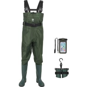 TIDEWE Bootfoot Chest Wader, 2-Ply Nylon/PVC Waterproof Fishing Hunting Waders with Boot Hanger for Men Women Green Brown, Size: 12