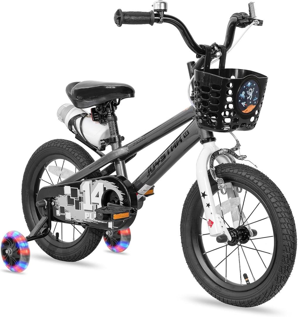JOYSTAR Pluto 12 Inch Kids Bike with Light Up Training Wheels, Kids' Bicycle for Boys Girls Age 3-12 Years, Children Bikes, Multiple Colors (Charcoal)