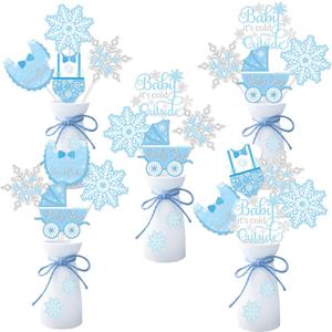 24pcs Winter Snowflake Baby It's Cold Outside Centerpieces Sticks Baby Shower Decorations for Boy, Blue White Little Snowflake It's A Boy Table Toppers Decors Gender Reveal Party Supplies