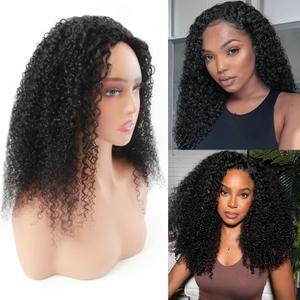 Kinky Curly Half Wig Human Hair 200 Density 3 In 1 Drawstring Seamless Flip Half Wigs Wear Go Glueless Wigs Human Hair 18 Inch Curly Half Wig for Women Drawstring Headband Wig Beginner Friendly
