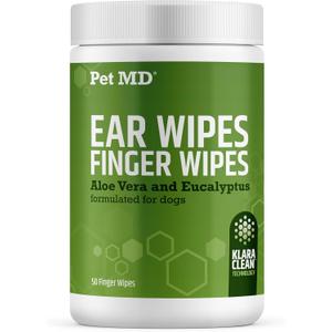 Pet MD Dog Ear Cleaning Wipes – Otic Cleanser for Dogs, Soothing Ear Care with Aloe Vera & Eucalyptus, Finger Wipes, 50 Count