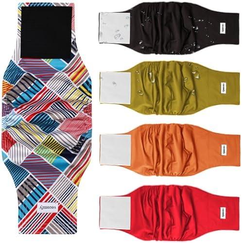 Vecomfy Belly Bands for Male Dogs Diapers(5 Pack),Premium Black Mesh Lining Small Dog Belly Wrap Leakproof Washable Reusable Doggie Diapers,M
