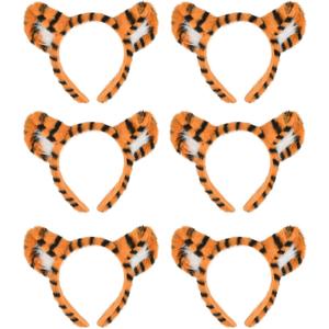 Tiger Ear Headbands, Orange and Black Striped Plush Costume Accessories, Party Favors, 6 Pack