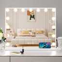 Vanity Mirror with Lights 15LED Bulbs 3 Lighting Modes Lighted Makeup Mirror for Desk or Wall-Mount Hollywood Vanity Mirror with USB Charger Port and 10X Magnification (22"x18") (A-usb)