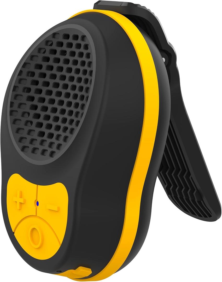 Wearable Bluetooth Speaker Clip On, Small Portable Speaker, Waterproof Bluetooth Mini Speaker with Microphone for Workout Running Up to 24H Playtime(Black+Yellow)