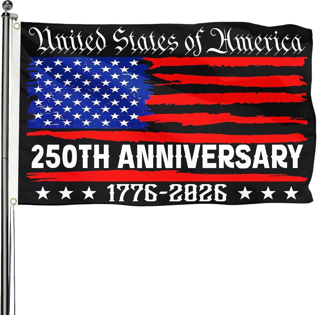 2 x 250TH Anniversary Party Flag, 3x5 Feet Outdoor Flag | with 2 Brass Grommets, for Garden Patriotic Balcony Decor
