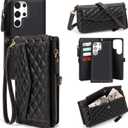 for Samsung Galaxy S25 Ultra Wallet Case for Women, Support Wireless Charging with RFID Blocking Card Holder, PU Leather Wallet Detachable Magnetic Phone Case Crossbody Strap, (Black)