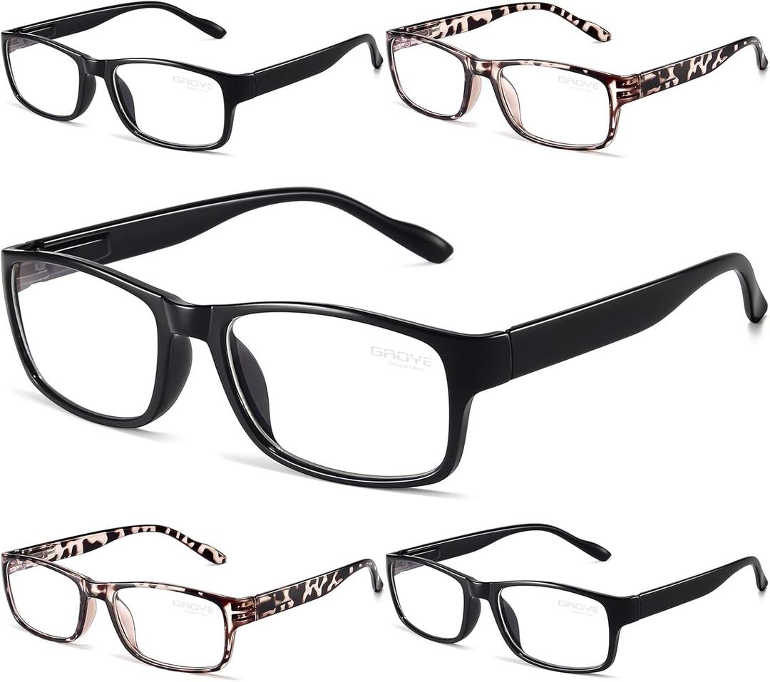 Gaoye Professional Reading Glasses for All Day - Computer Readers with Blue Light Protection - Value Pack (C1-light Black*3 & Leopard*2)