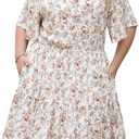 Nemidor Womens Plus Size Summer Dress Floral Print Boho Swing Short Sleeve V Neck Casual Mini Dresses with Pocket