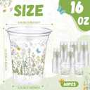 Hushee 60 Pcs Floral Cups with Spring Summer Fall Flower 16 oz Wildflowers Plastic Disposable Drinking Cups for Summer Spring Autumn Birthday Baby Shower Party Supplies(Wildflower), approx. 16oz