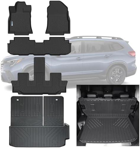 SANBAN-AXE Floor Mats & Trunk Mat Backrest Mat for 2019-2023 2024 2025 Subaru Ascent TPE All Weather Protection 3 Rows Car Floor Liners with Cargo Liners Covering The backrest Accessories