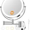 Gospire 9 Wall Mounted Lighted Magnifying Mirror, 1X/10X Magnification Double-Sided LED Bathroom Mirror, 3 Color Lights & Stepless Dimming with Touch Sensor, Extendable Arm 360 Swivel for Shaving