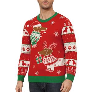 Roadbox Ugly Christmas Sweater Men 2025, Unisex Funny Christmas Sweatshirt, Warm Winter Holiday Pullover for Women Couples (Red, XL)