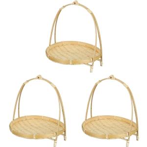 3pcs Bamboo Snack Stand Snack Storage Bowl Basket Fruit Food Storage Basket Sundries Woven Hamper Woven Tray Fruit Dessert Willow Manual Bamboo Weaving