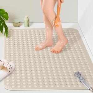 Yolife Extra Large TPE Shower Mat, 47.2" L x 31.5" W Anti Slip Bath Mat with Drain Holes and Suction Cups, Large Size Mat More Suitable for Shower Stall, No Odor, Heavy Mat (Apricot)